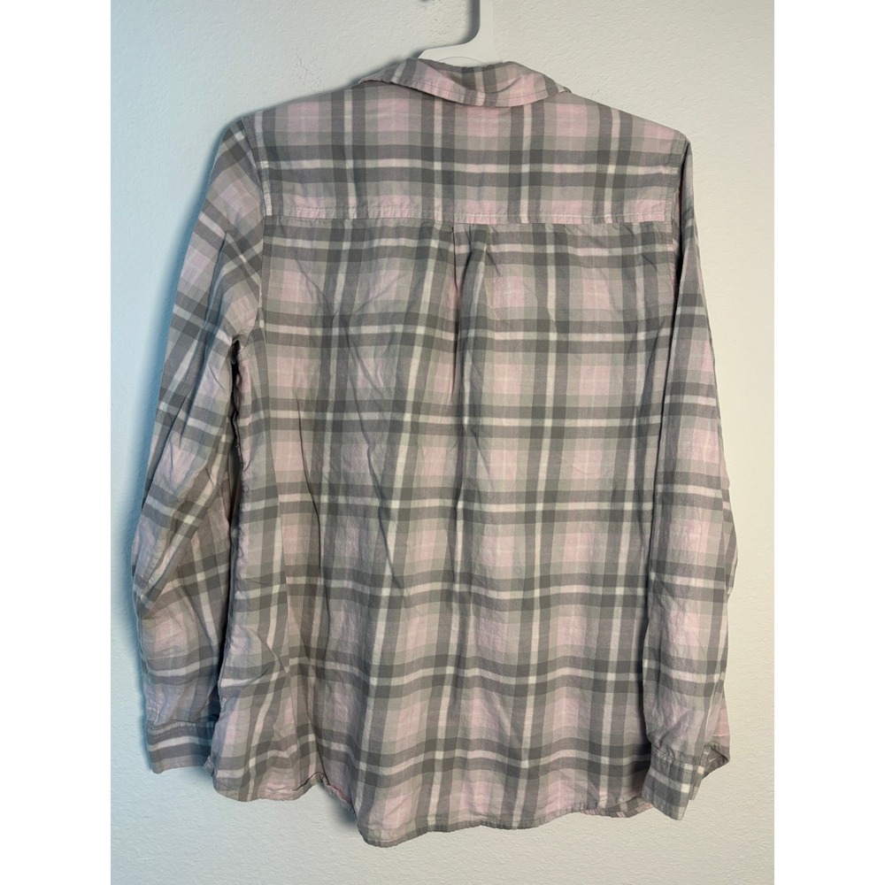 Croft & Barrow Womens XL Pink Grey Plaid Button Down Shirt Long Sleeve Pockets - Picture 2 of 5